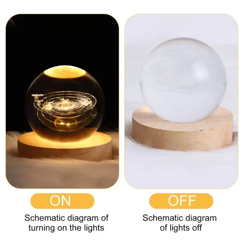3D Crystal Glass Ball with LED Wooden Base – Engraved Lord Ganesha Decorative Night Light – Spiritual Gift for Home, Mandir, Diwali, Office Desk, and Meditation Décor